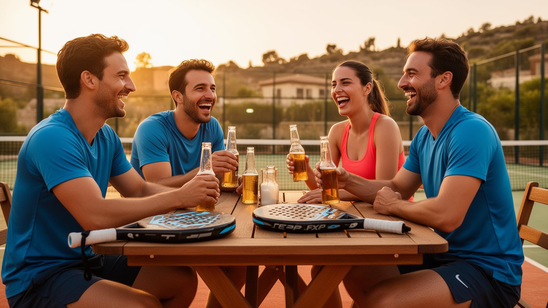 Padel players enjoying drinks together